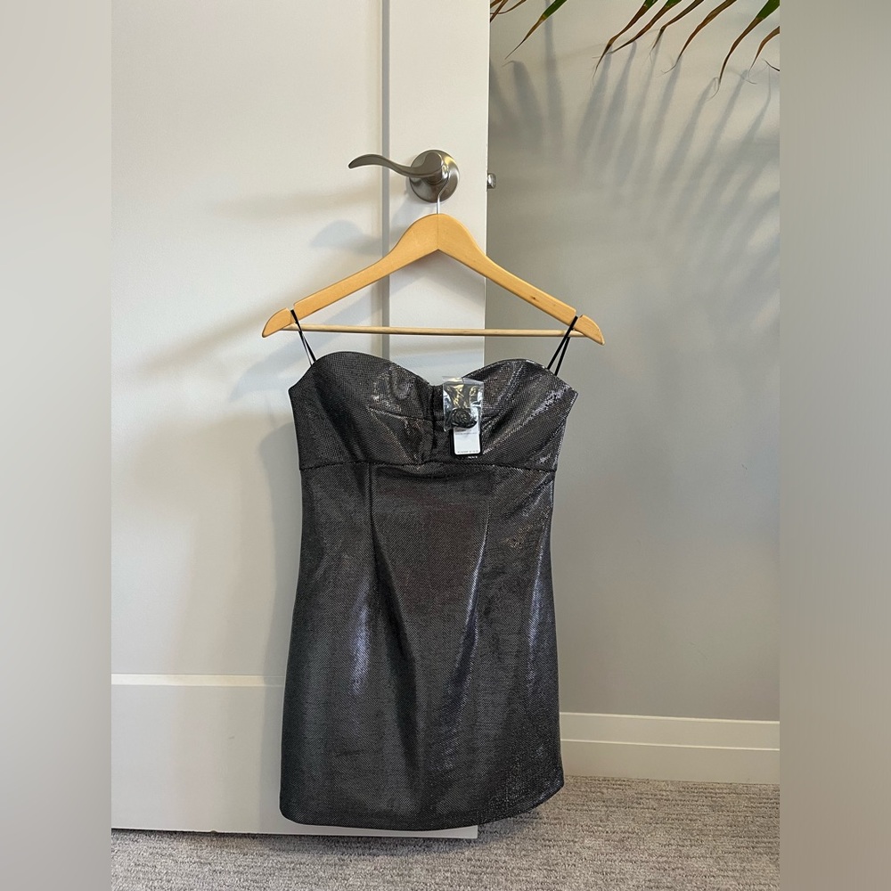 Lined Strapless Shiny Silver Mini Guess Dress Size M